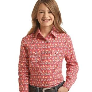 NWT! KIDS PANHANDLE LONG SLEEVE TEEPEE PRINT SNAP SHIRT med western